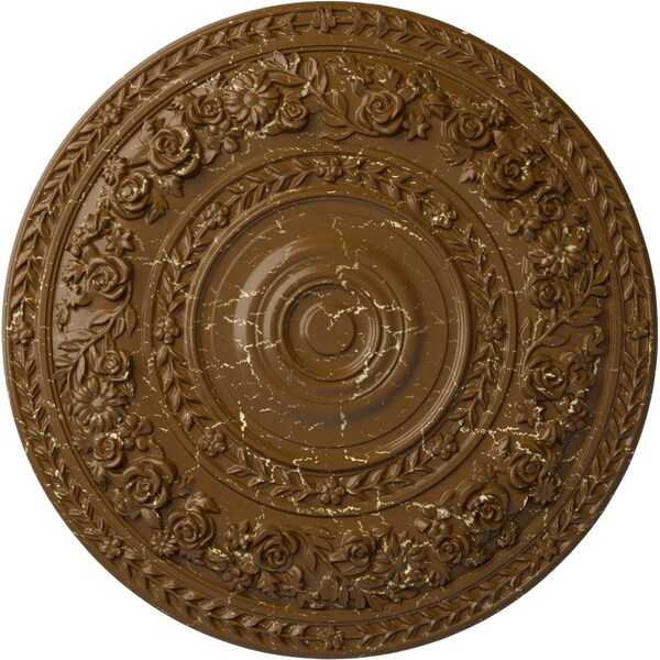 Ekena Millwork Rose Ceiling Medallion (Fits Canopies up to 13 1/2"), 33 7/8"OD x 2 3/8"P, Smokey Topaz Crackle CM33ROSTC - main
